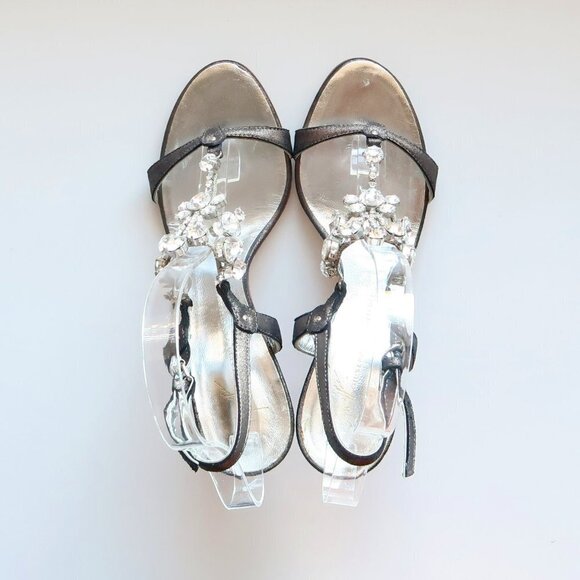NEW Vicini Giuseppe Zanotti Silver Heels / Sandals w Crystal Embellishments 8 - Picture 4 of 16